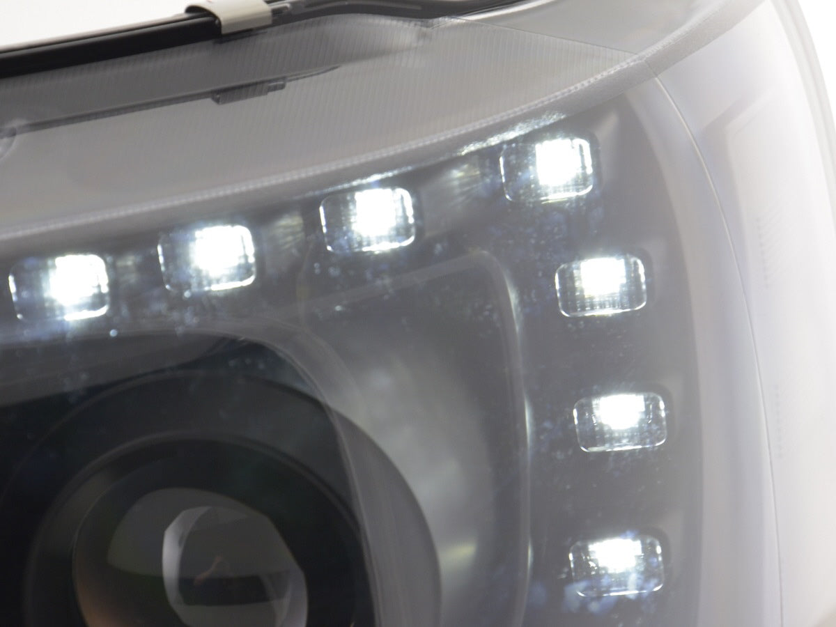 Scheinwerfer Set Daylight LED Tagfahrlicht VW Bus T5 ab 2009 schwarz Scheinwerfer Set Daylight LED Tagfahrlicht VW Bus T5 ab 2009 schwarz